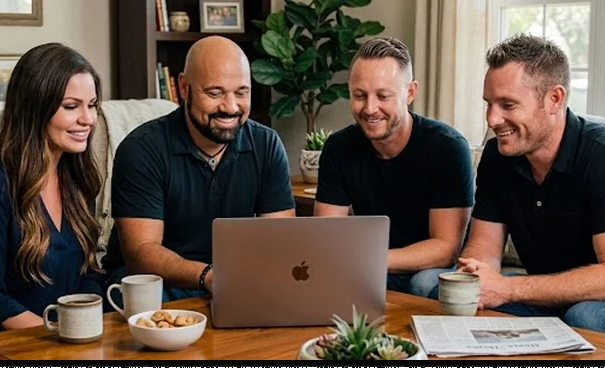 The Zoodealio founders collaborating around a laptop